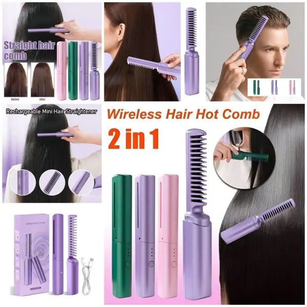 2-in-1 Hair Styling Brush, Straightener, Curler Comb | Negative Ion Heating – Rechargeable (random Color)              Product ID: 1854300 Product vendor